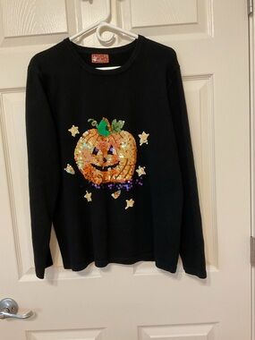 Black Sequin Pumpkin Long-Sleeve Women’s Sweater